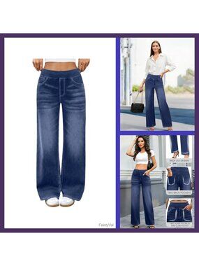 High Waisted Wide Leg Stretch Pull On Jeans